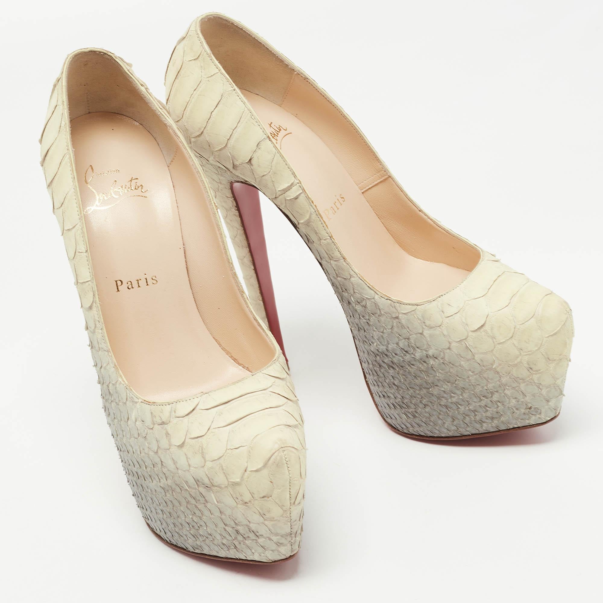 Beige Christian Louboutin Grey/Light Yellow Python Daffodile Pumps Size 37 For Sale