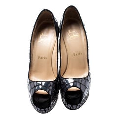 Christian Louboutin - Escarpins à bout ouvert « Sobek 140 » en mosaïque miroir grise, taille 36,5