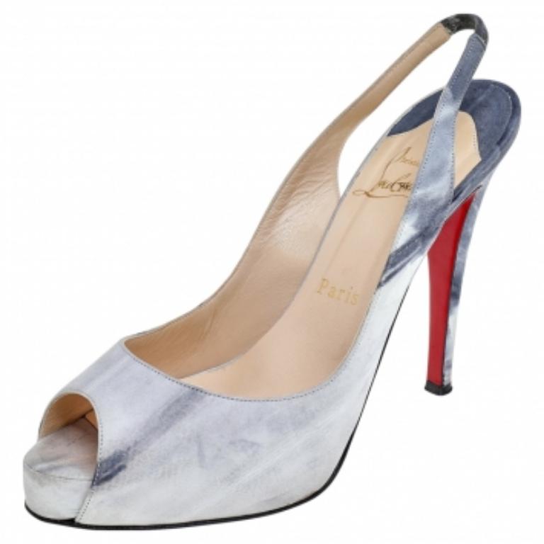 Christian Louboutin Grey Nubuck Leather No Prive Slingback Pumps Size 37.5 2