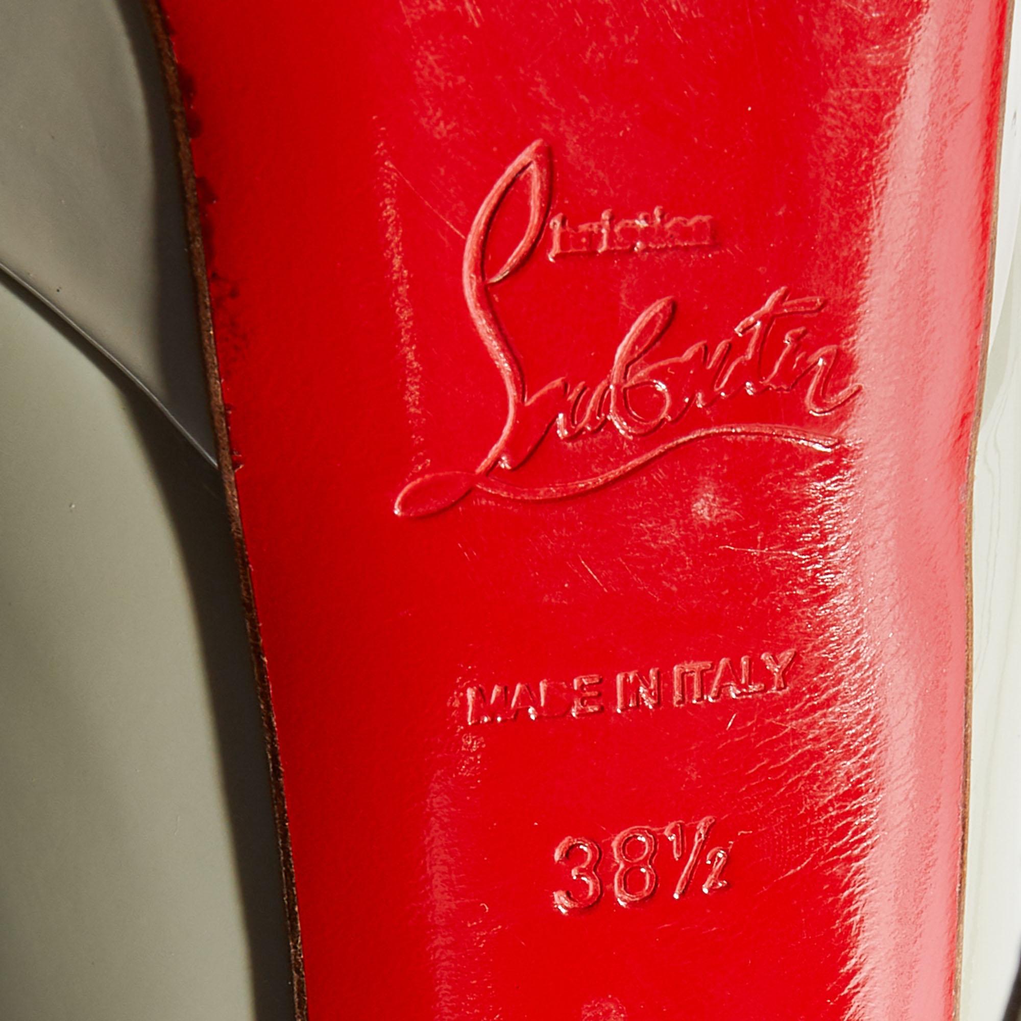 Women's Christian Louboutin Grey Patent Leather Bianca Platform Pumps Size 38.5