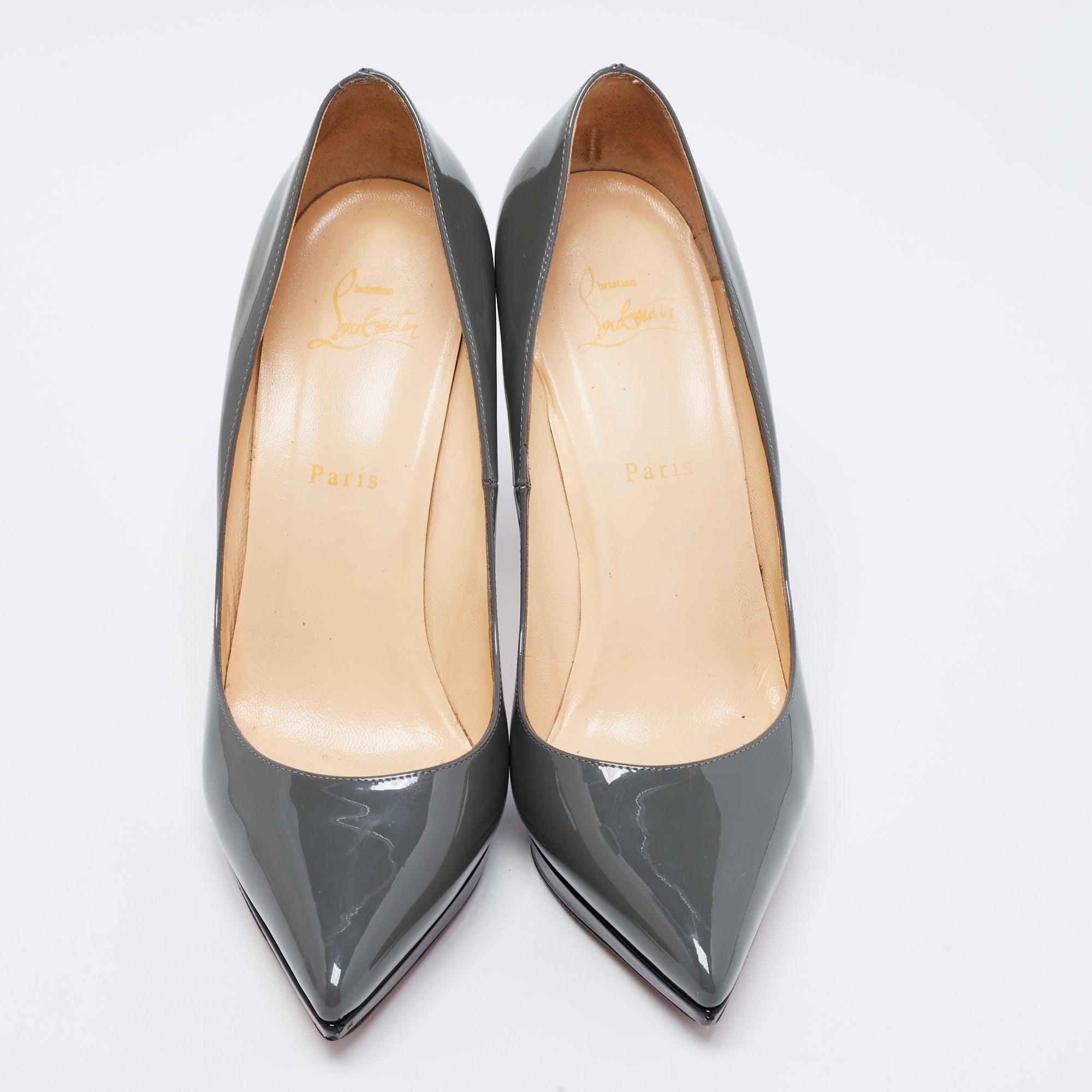 Christian Louboutin Grey Patent Leather Pigalle Plato Pumps Size 40.5 In Good Condition In Dubai, Al Qouz 2