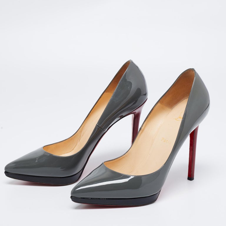 Christian Louboutin Grey Patent Leather Pigalle Plato Pumps Size 40.5