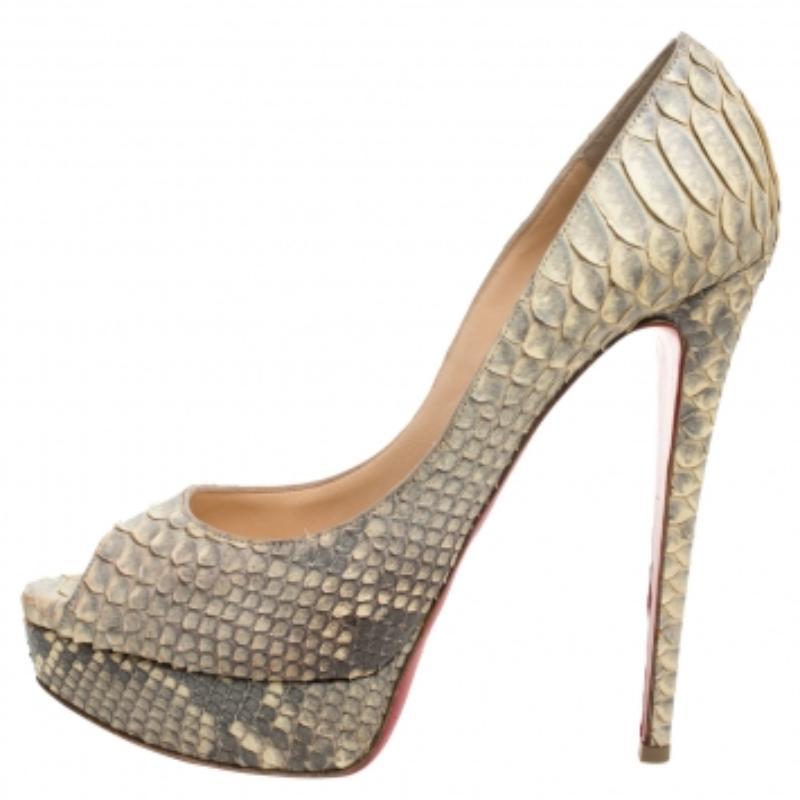 Christian Louboutin Grey Python Leather Altadama Peep Toe Platform Pumps Size 41 For Sale 2