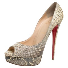 Christian Louboutin Grey Python Leather Altadama Peep Toe Platform Pumps Size 41