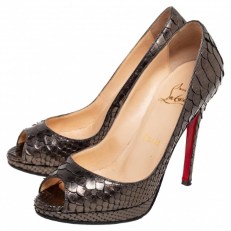 Noir Christian Louboutin Cuir gris python Lady Peep Platform Pumps Size 35 en vente