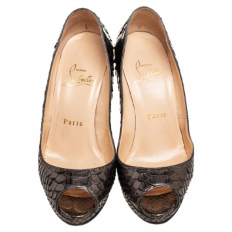 Christian Louboutin Cuir gris python Lady Peep Platform Pumps Size 35 en vente 1