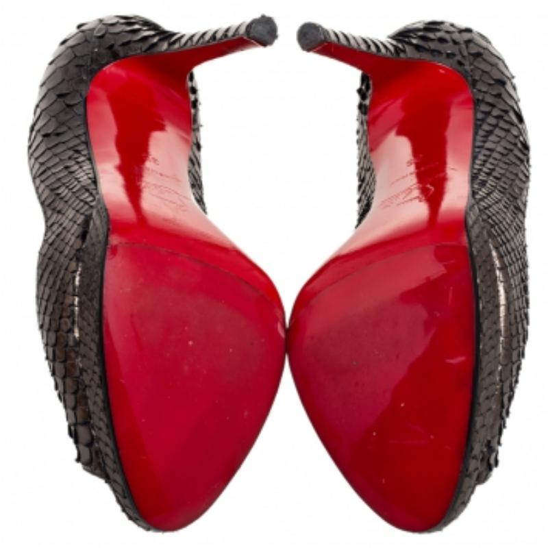 Christian Louboutin Cuir gris python Lady Peep Platform Pumps Size 35 en vente 3