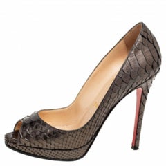 Christian Louboutin Cuir gris python Lady Peep Platform Pumps Size 35