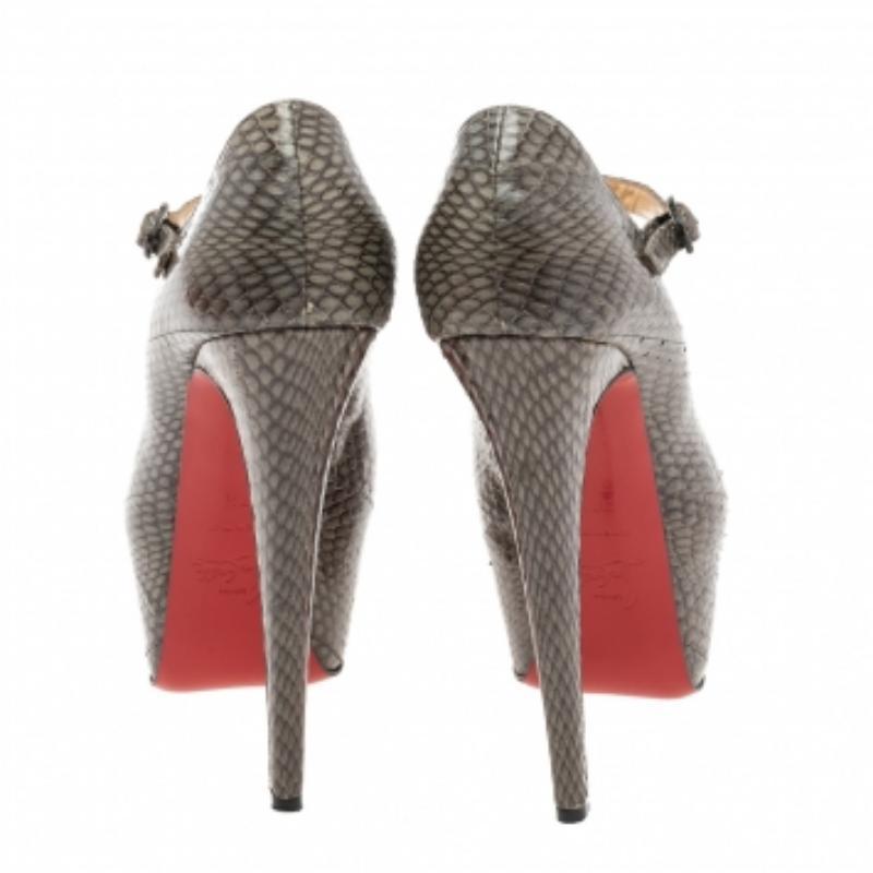 Brown Christian Louboutin Grey Snakeskin Lady Daf Platform Pumps Size 37.5