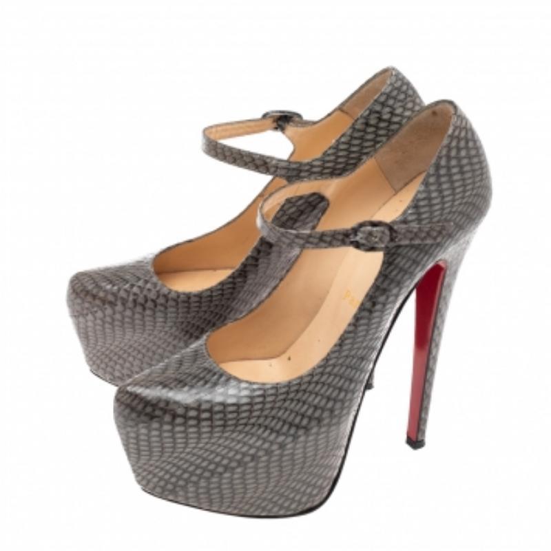 Christian Louboutin Grey Snakeskin Lady Daf Platform Pumps Size 37.5 2