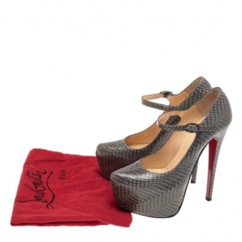 Christian Louboutin Grey Snakeskin Lady Daf Platform Pumps Size 37.5 3
