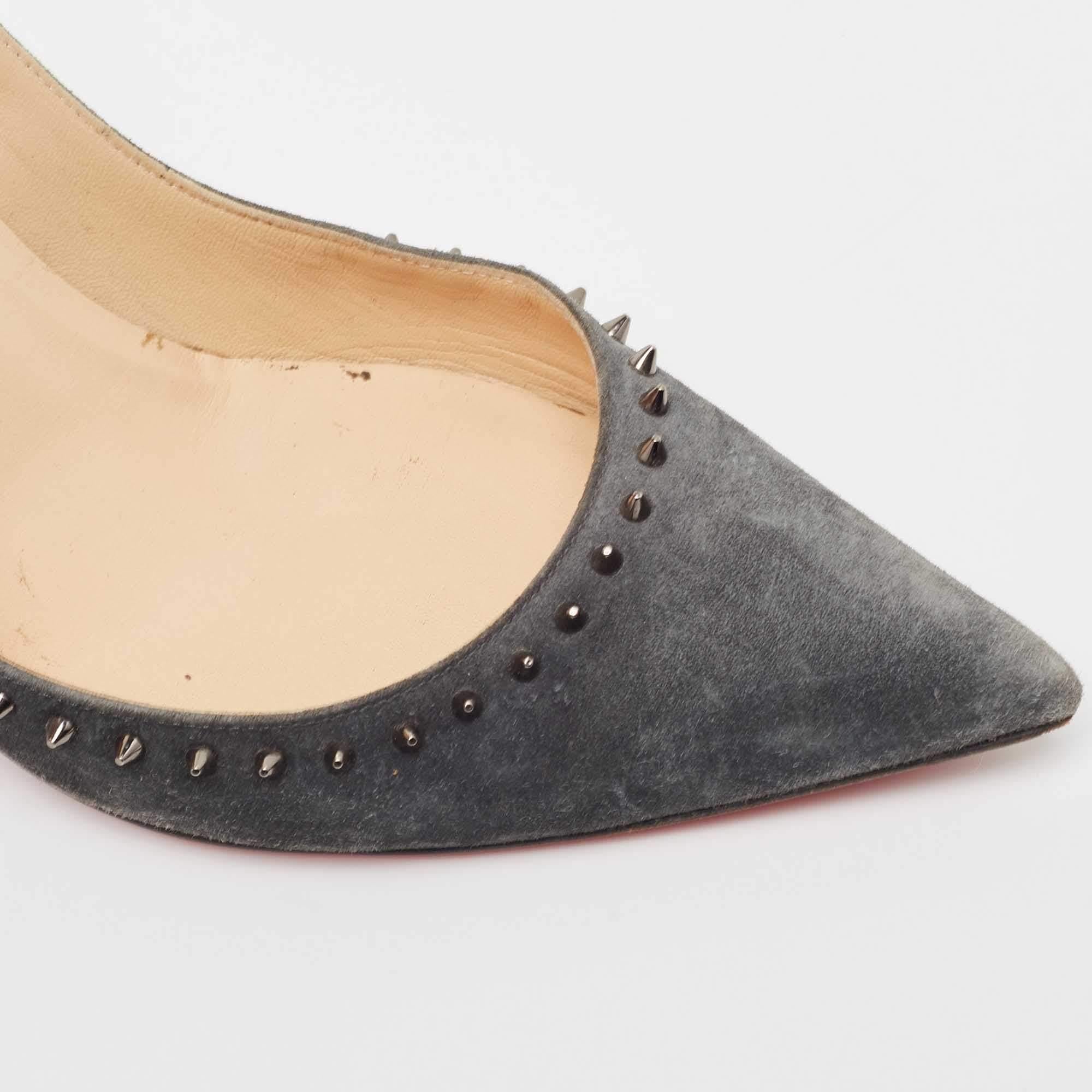 Christian Louboutin Grey Suede Anjalina Spike Pointed Toe Pumps Size 38.5 2