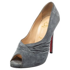 Christian Louboutin Grey Suede Lady Gres Peep Toe Pumps Size 40