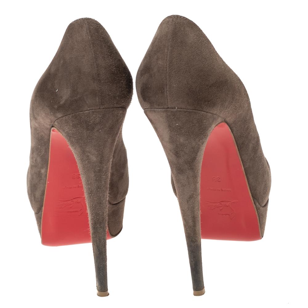 Brown Christian Louboutin Grey Suede Lady Peep Pumps Size 38 For Sale