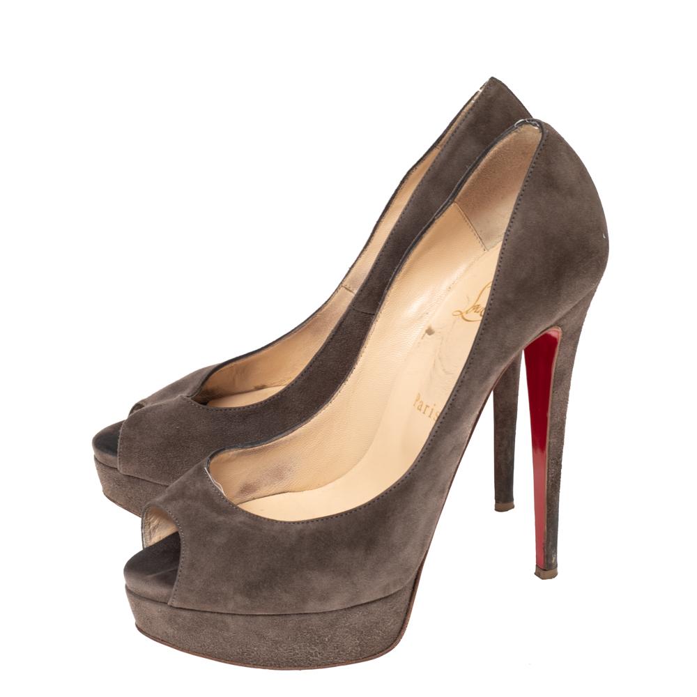 Christian Louboutin Grey Suede Lady Peep Pumps Size 38 For Sale 3