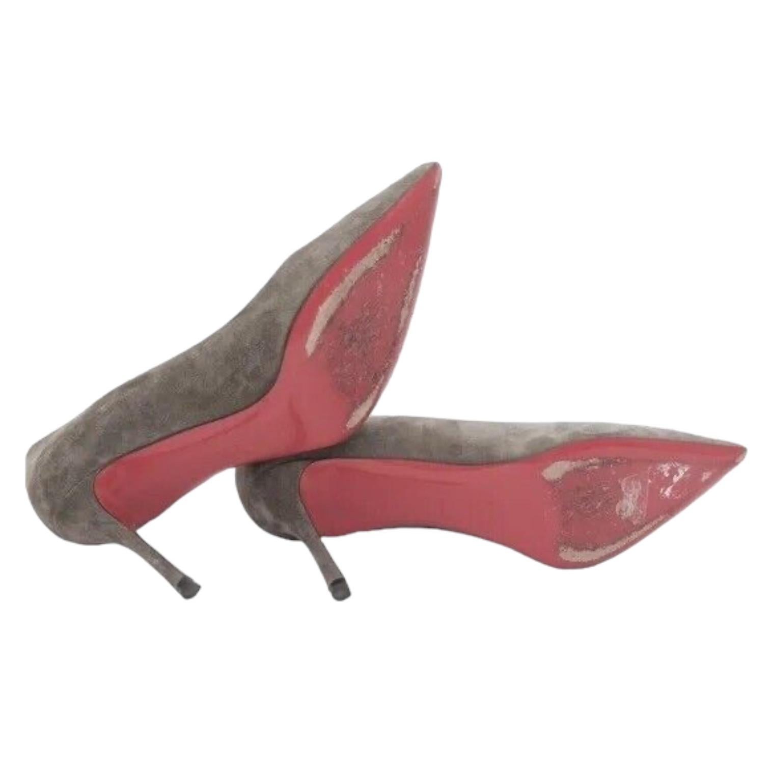 CHRISTIAN LOUBOUTIN Gris Ante Cuero PIGALLE 85mm Bombas Tacones Zapatos Sz 38 en venta 6