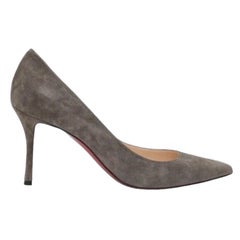 CHRISTIAN LOUBOUTIN Grey Suede Leather PIGALLE 85mm Pumps Heels Shoes Sz 38
