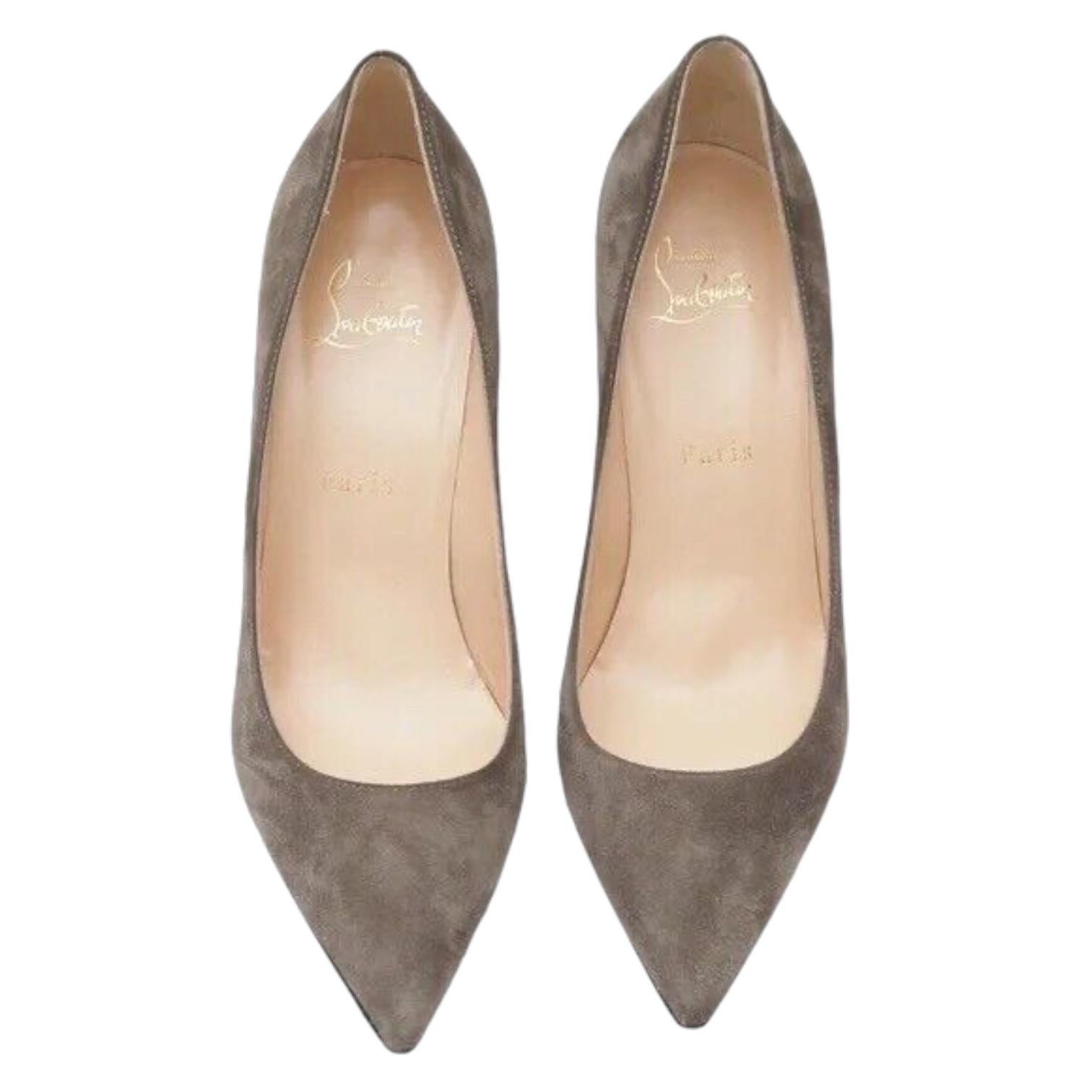 CHRISTIAN LOUBOUTIN Gris Ante Cuero PIGALLE 85mm Bombas Tacones Zapatos Sz 38 en venta 1