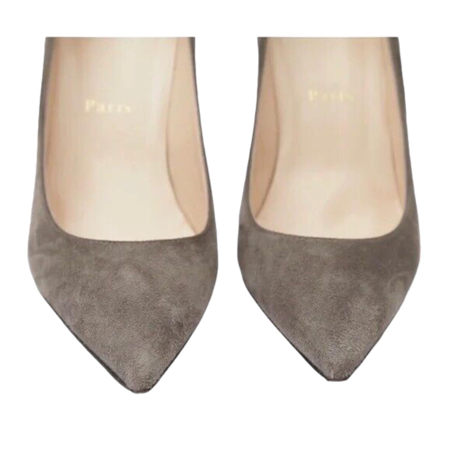 CHRISTIAN LOUBOUTIN Gris Ante Cuero PIGALLE 85mm Bombas Tacones Zapatos Sz 38 en venta 2