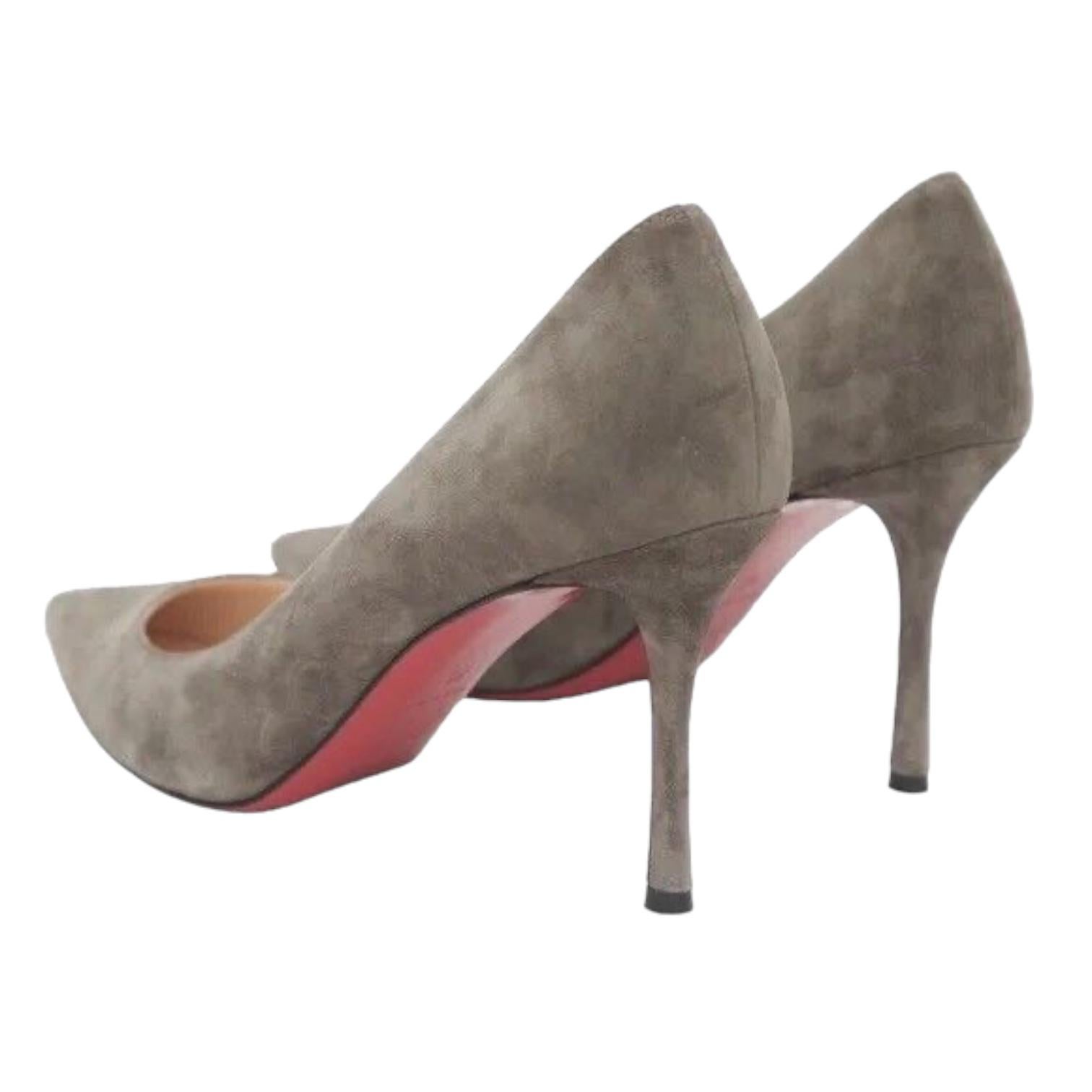 CHRISTIAN LOUBOUTIN Gris Ante Cuero PIGALLE 85mm Bombas Tacones Zapatos Sz 38 en venta 3