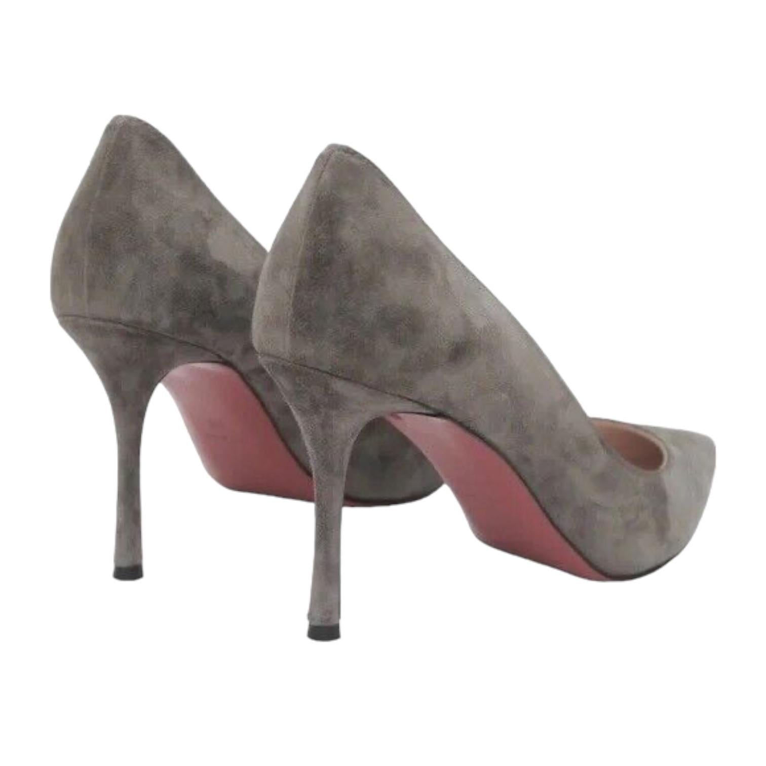 CHRISTIAN LOUBOUTIN Gris Ante Cuero PIGALLE 85mm Bombas Tacones Zapatos Sz 38 en venta 4