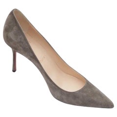 CHRISTIAN LOUBOUTIN Gris Ante Cuero PIGALLE 85mm Bombas Tacones Zapatos Sz 38