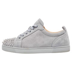 Christian Louboutin Grey Suede Louis Junior Spike Low Top Sneakers Size 40.5