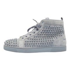 Christian Louboutin Grey Suede Louis Spike High Top Sneakers Size 43