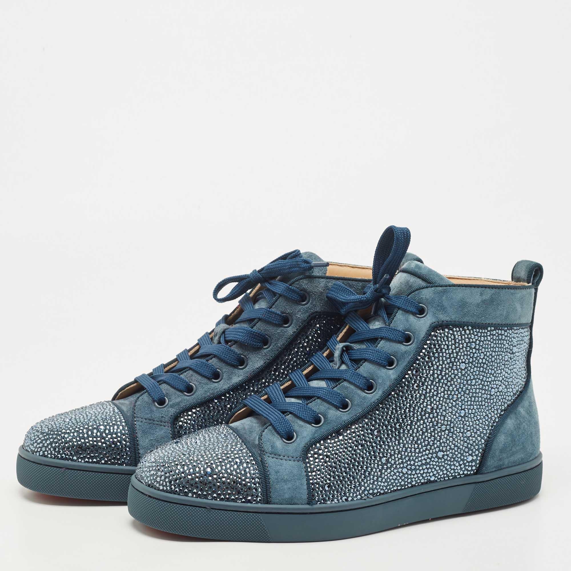 Christian Louboutin Grey Suede Louis Strass High Top Sneakers Size 41 4