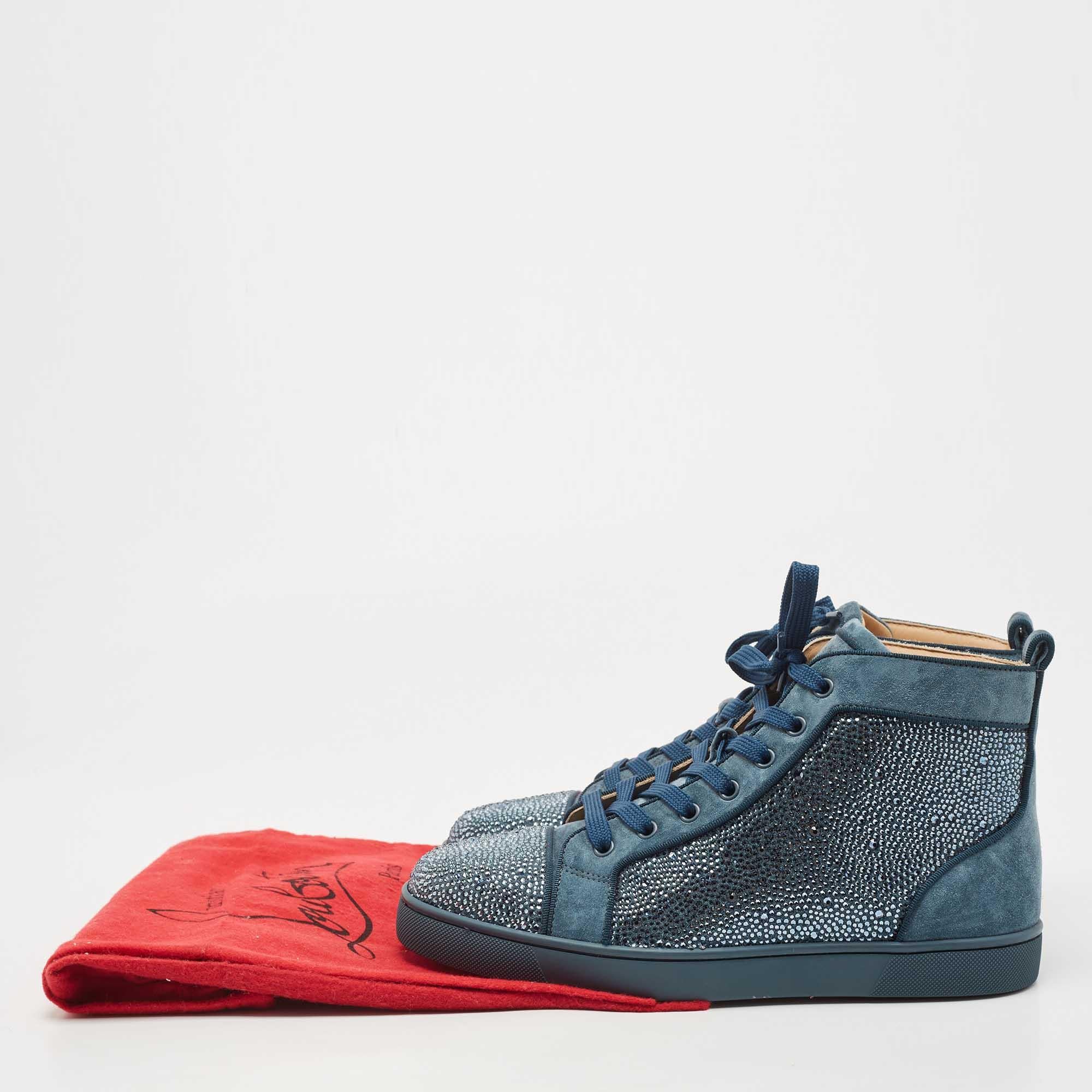 Christian Louboutin Grey Suede Louis Strass High Top Sneakers Size 41 5
