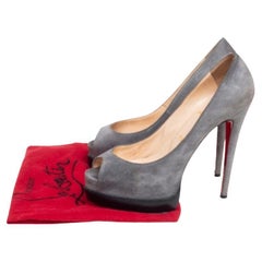 Christian Louboutin Grey Suede Palais Royal Peep Toe Pumps Size 37