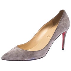 Christian Louboutin Grey Suede Pigalle Follies Pointed Toe Pumps Size 40.5