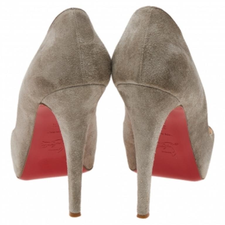 Christian Louboutin Grey Suede Prive Peep Toe Platform Pumps Size 38.5 2