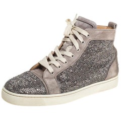 Christian Louboutin Grey Suede Strass High-Top Sneakers Size 42.5