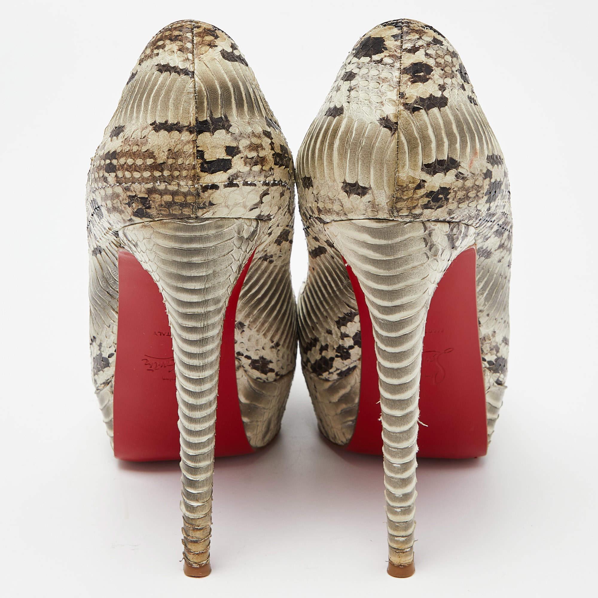 Christian Louboutin Grau Watersnake Leder Lady Peep Pumps Größe 40 Damen im Angebot