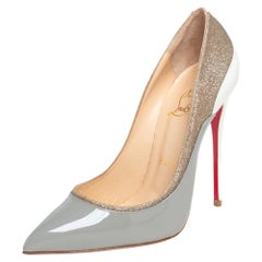 Christian Louboutin Grey/White Glitter, Patent Leather Tucsick Pumps Size 36.5