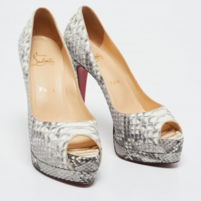 De las mujeres Christian Louboutin Gris/Blanco Pitón Altadama Peep Toe Plataforma Bombas Tamaño 37 en venta