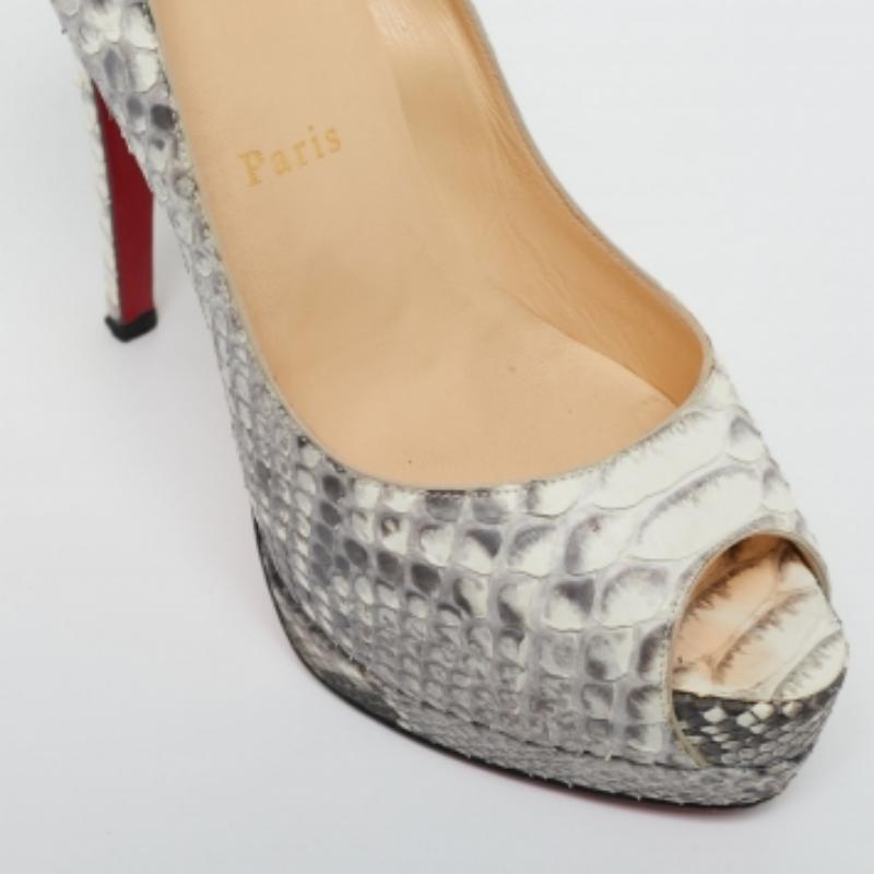 Christian Louboutin Gris/Blanco Pitón Altadama Peep Toe Plataforma Bombas Tamaño 37 en venta 2