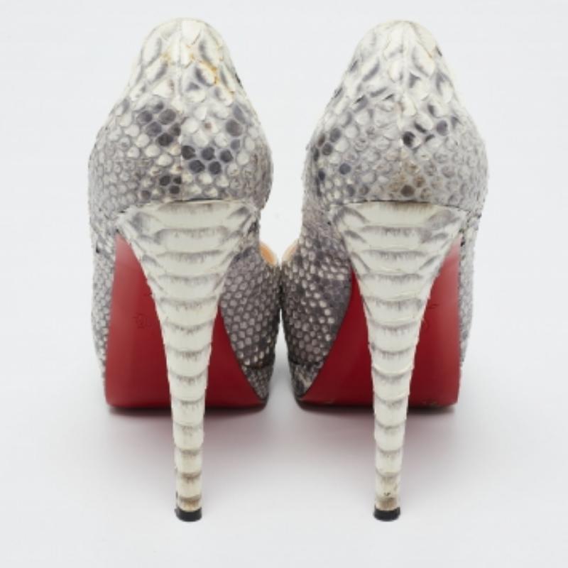 Christian Louboutin Gris/Blanco Pitón Altadama Peep Toe Plataforma Bombas Tamaño 37 en venta 3