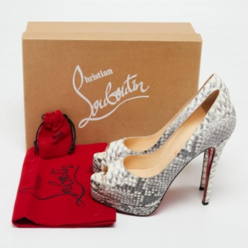 Christian Louboutin Gris/Blanco Pitón Altadama Peep Toe Plataforma Bombas Tamaño 37 en venta 5