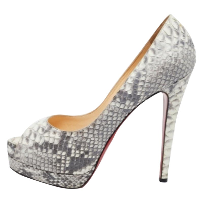 Christian Louboutin Grey/White Python Altadama Peep Toe Platform Pumps Size 37