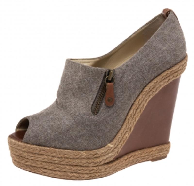 Brown Christian Louboutin Grey Wool Deroba Espadrilles Wedge Sandals Size 40 For Sale
