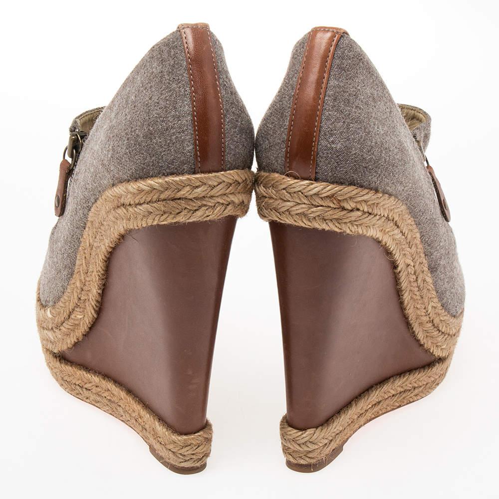 Brown Christian Louboutin Grey Wool Deroba Espadrilles Wedge Sandals Size 40 For Sale