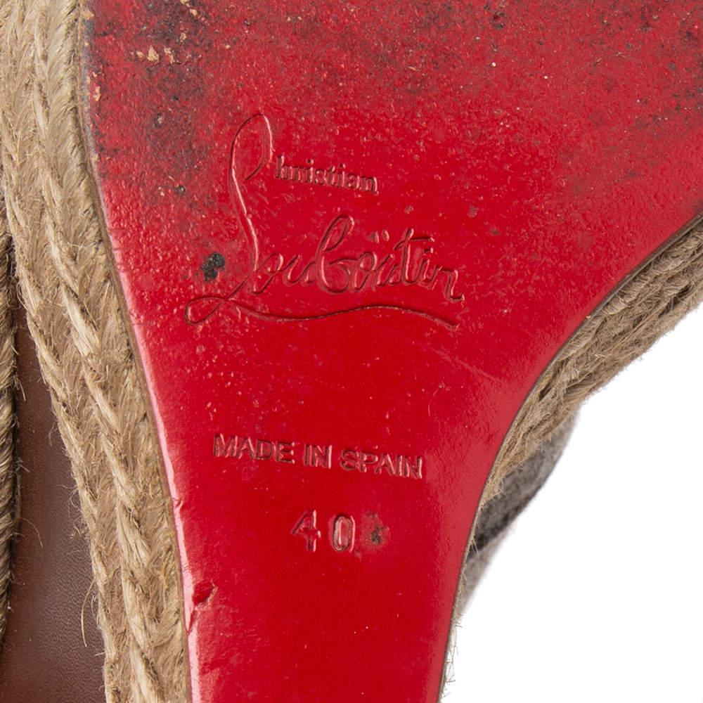 Women's Christian Louboutin Grey Wool Deroba Espadrilles Wedge Sandals Size 40 For Sale
