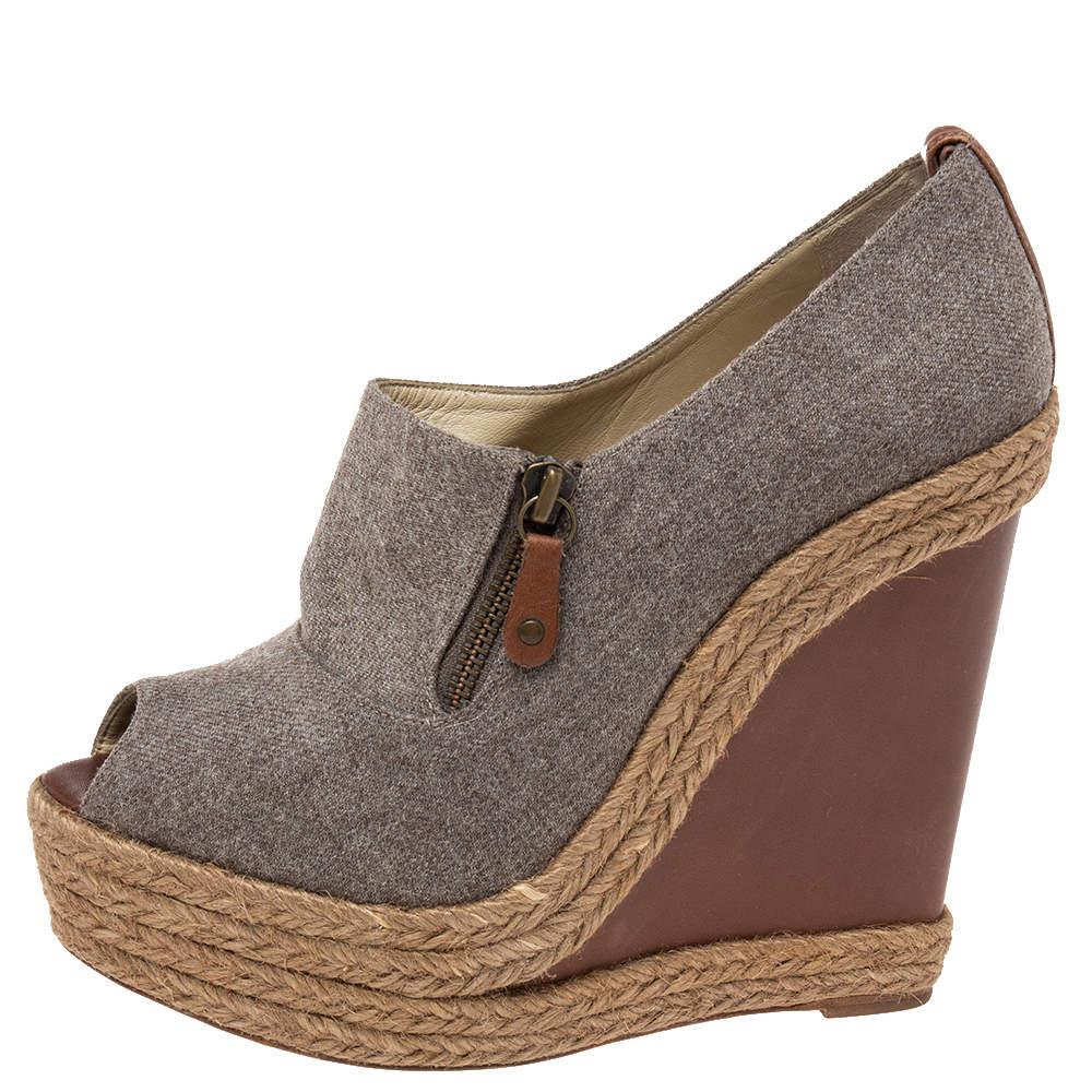 Christian Louboutin Grey Wool Deroba Espadrilles Wedge Sandals Size 40 For Sale 1