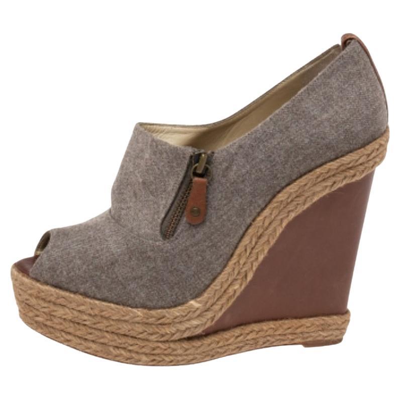 Christian Louboutin Grey Wool Deroba Espadrilles Wedge Sandals Size 40 For Sale