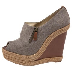 Christian Louboutin Grey Wool Deroba Espadrilles Wedge Sandals Size 40