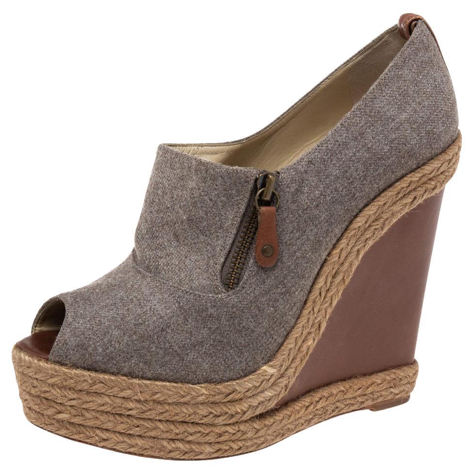 Christian Louboutin Grey Wool Deroba Espadrilles Wedge Sandals Size 40 For Sale