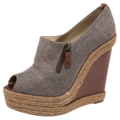 Christian Louboutin Grey Wool Deroba Espadrilles Wedge Sandals Size 40