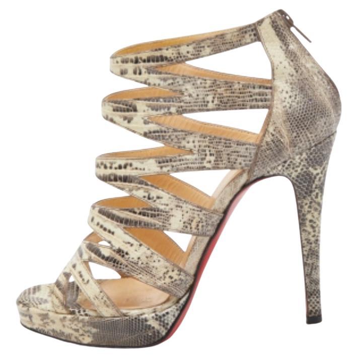 Christian Louboutin Sandali a gabbia in pelle di lucertola grigio/giallo 'Fernando' misura 37 in vendita